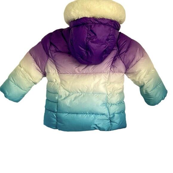 Snozu Puffer Jacket Fleece Lined Ombré Purple Turquoise White Toddler Girl's 2T - Picture 2 of 13